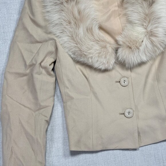 Vintage J. Percy for Marvin Richards Wool Jacket Faux Fur Collar Beige Size 2P - Picture 4 of 15